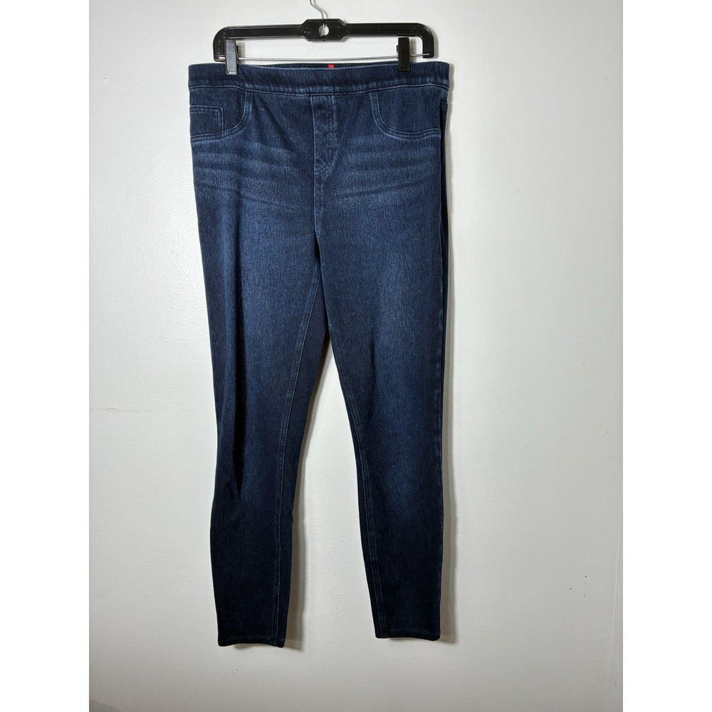 Spanx Pull On Denim Slim Leg Jeans Sz XL Blue Slimming Casual Back Pockets